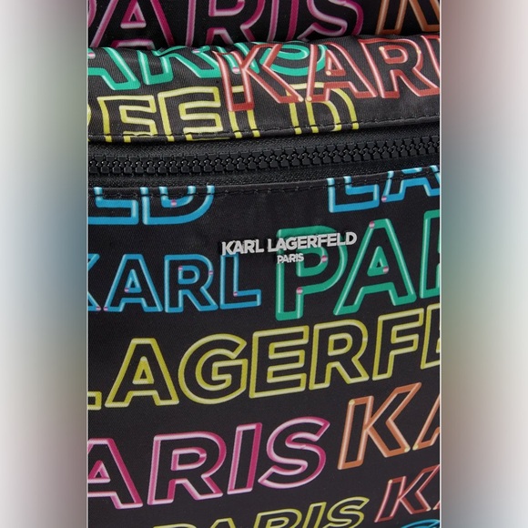 NWT $198 KARL LAGERFELD AMOUR BACKPACK BLACK MULTI LOGO PADDED - Picture 4 of 6